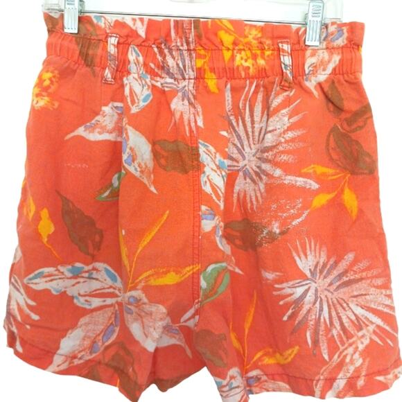 GAP LINEN Shorts Sz S ORANGE Tropical Pull-On Floral Boxy Beach Travel Coastal - Picture 7 of 10